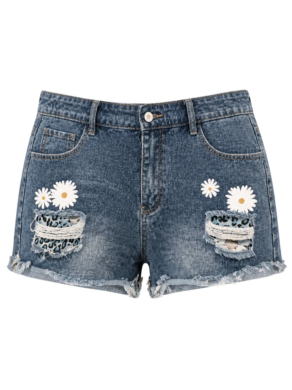 Womens Plus Size XXL Daisy Embroidered Distressed Denim Shorts Waist 35 1223